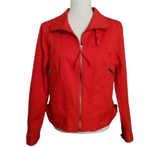 PATRICK CHRISTOPHER Cotton Jacket Orange Moto silver zipper pockets size Large - Picture 10 of 13